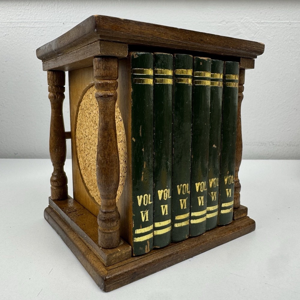 Vtg Wooden Faux Book Coasters Dark Academia Library Decor Cottagecore